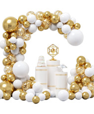 GIRLANDA BALONOWA BIAŁO ZŁOTA z KONFETTI Ślub Chrzest Komunia