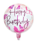 Balon foliowy okrągły HAPPY BIRTHDAY różowy motylki 18 cali